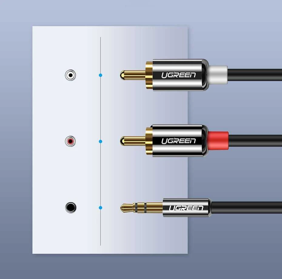 UGREEN AV116 3.5 mm lizdas iki 2RCA (Cinch) kabelis 2 m (juodas)