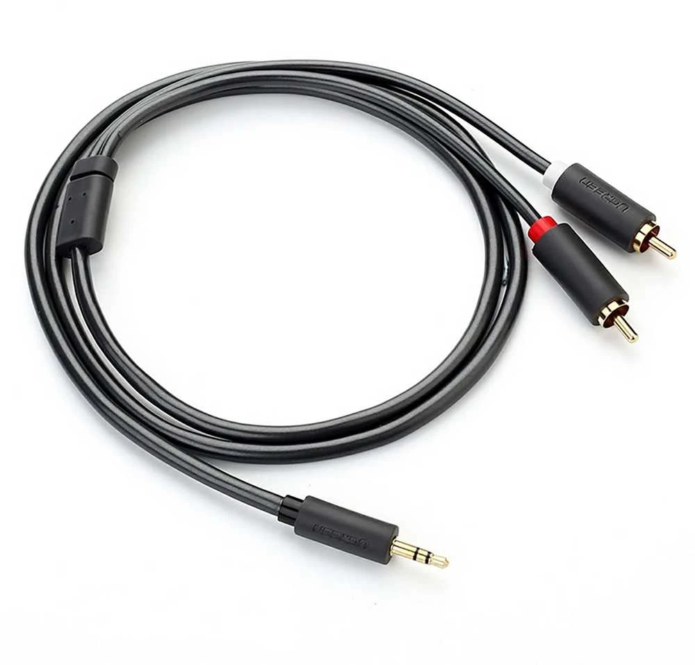 UGREEN AV102 2x RCA (Cinch) kištukai - 3.5mm lizdas kabelis 5m juodas