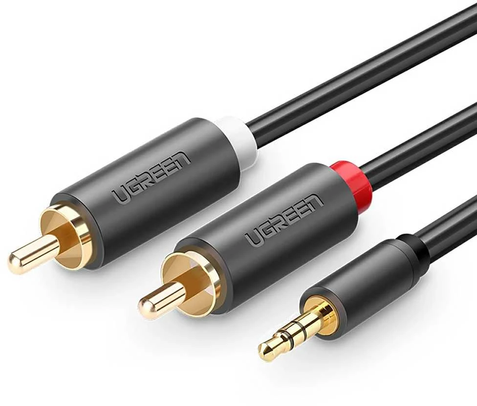 UGREEN AV102 2x RCA (Cinch) kištukai - 3.5mm lizdas kabelis 5m juodas