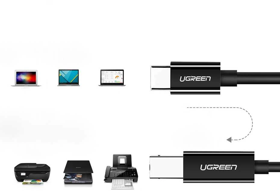 Spausdintuvo kabelis USB-C 2.0 į USB-B UGREEN US241, 1m (juodas)