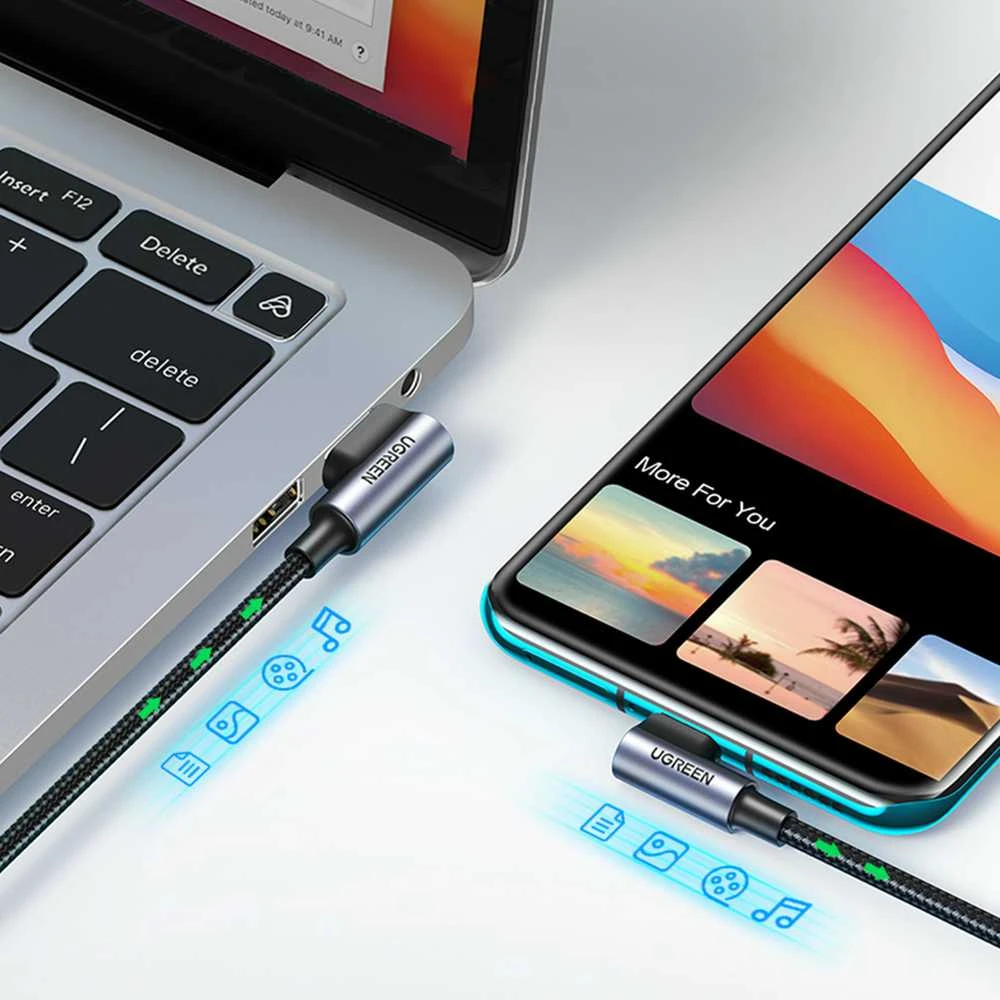 USB-C į USB-A 2.0 kampinis laidas UGREEN US176, 3A, 3m - Juodas
