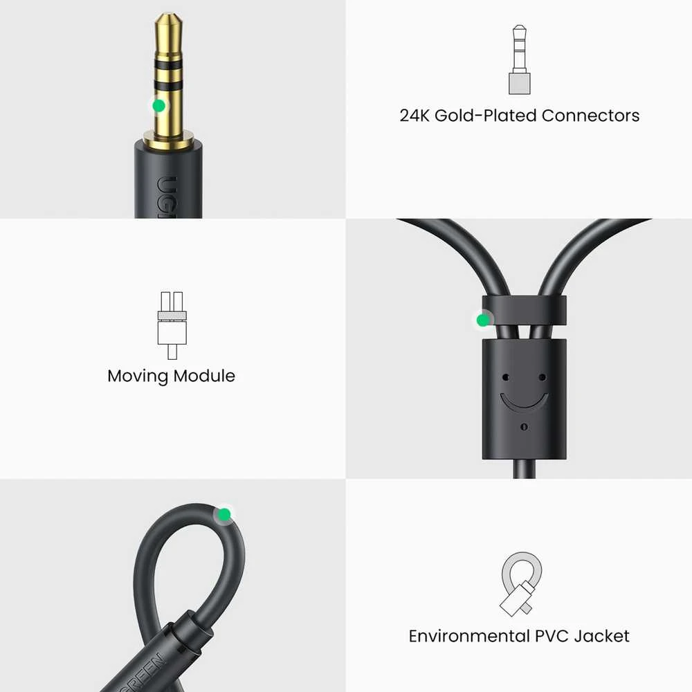 UGREEN AV109 kabelis 3.5 mm kištukas - 2xRCA (Cinch) lizdai 25cm