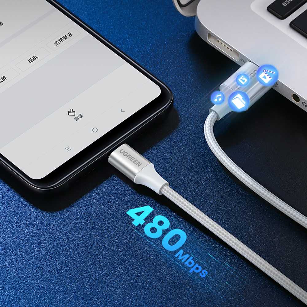 Nikeliu dengtas USB-C kabelis QC3.0 UGREEN 2m