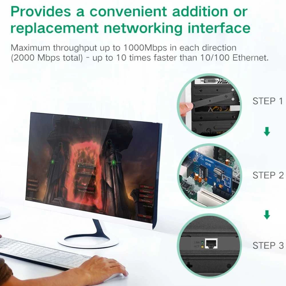 Ugreen US230 Gigabit 10/100/1000Mbps PCI-E Network Card - juodos spalvos