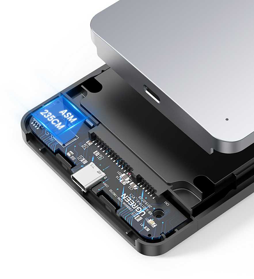 Ugreen CM300 70499 skyrius 2,5'' SATA 3.0 6Gbps kietasis diskas – pilkas + USB-C – USB-C laidas 0,5 m