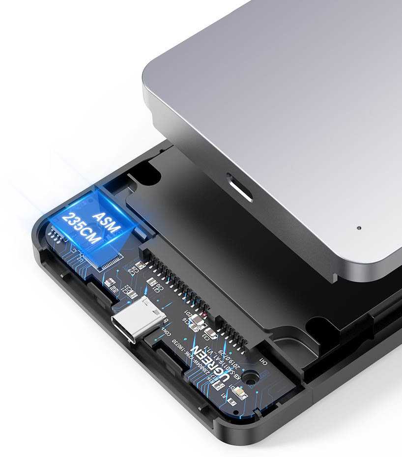 Ugreen CM300 70498 skyrius 2,5'' SATA 3.0 6Gbps kietasis diskas - pilka + USB-C - USB-A laidas 0,5 m