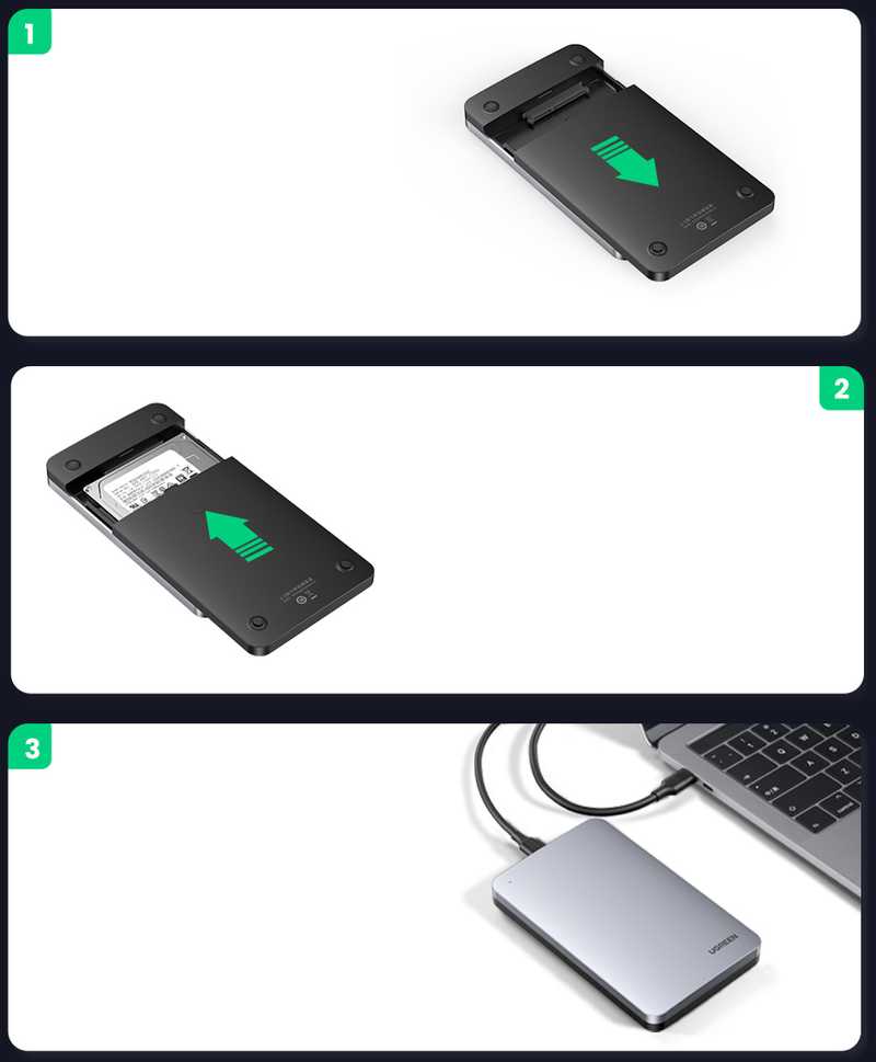 Ugreen CM300 70498 skyrius 2,5'' SATA 3.0 6Gbps kietasis diskas - pilka + USB-C - USB-A laidas 0,5 m