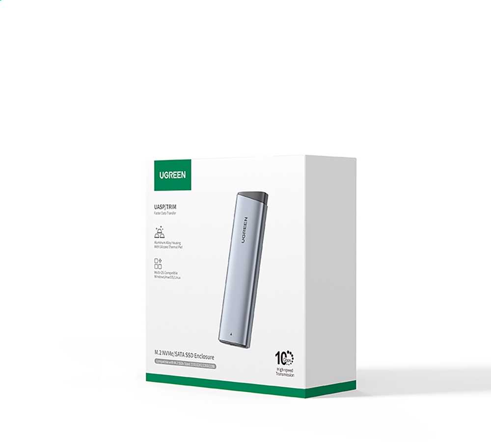 Ugreen CM767 M.2 NVMe/SATA SSD Disk Dėklas - sidabro spalvos