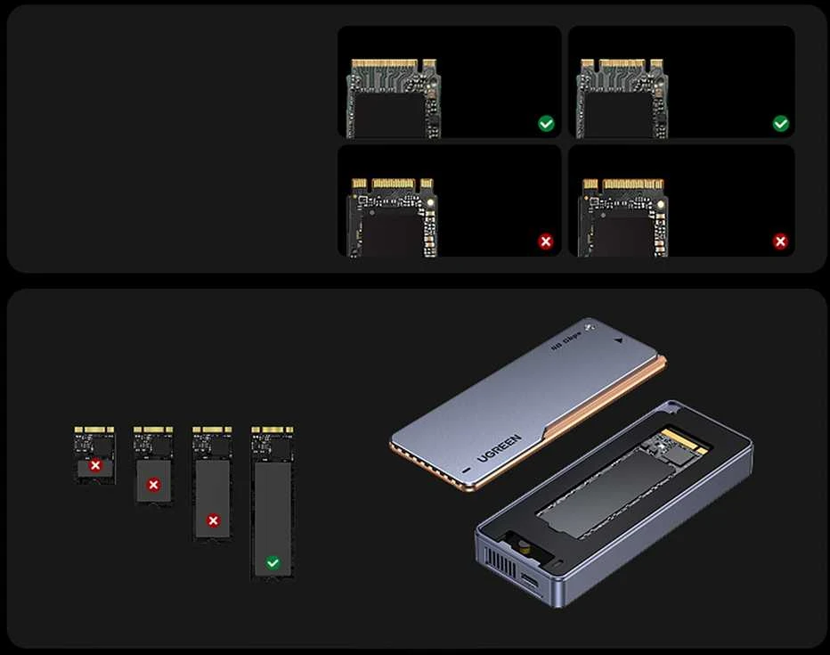 „Ugreen D703 USB4 40Gb/s M.2 NVMe SSD“ korpusas su aktyviu aušinimu – pilkas