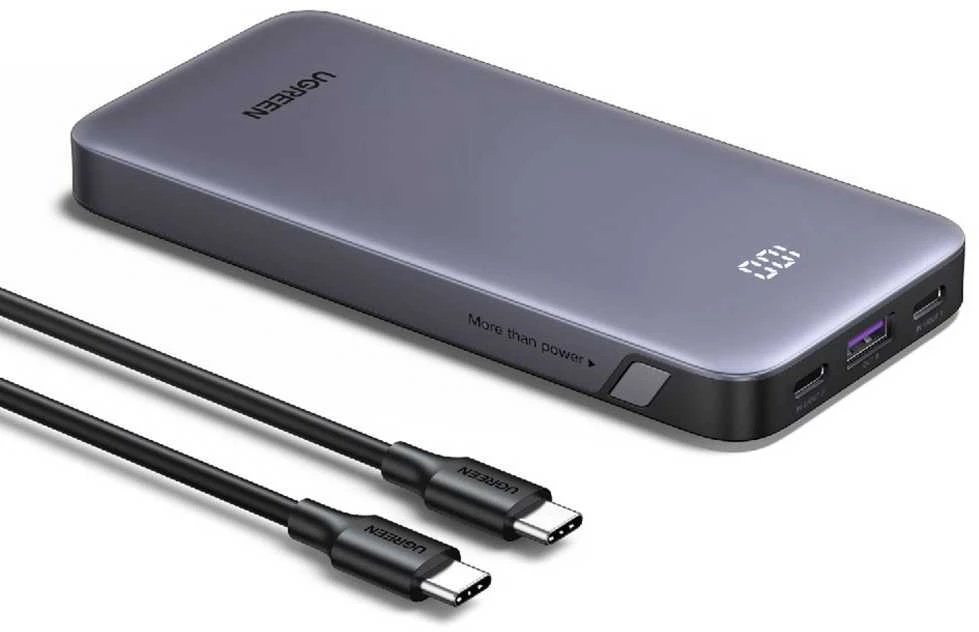 Ugreen Nexode 10000 mAh USB-A 2x USB-C 30W pilka