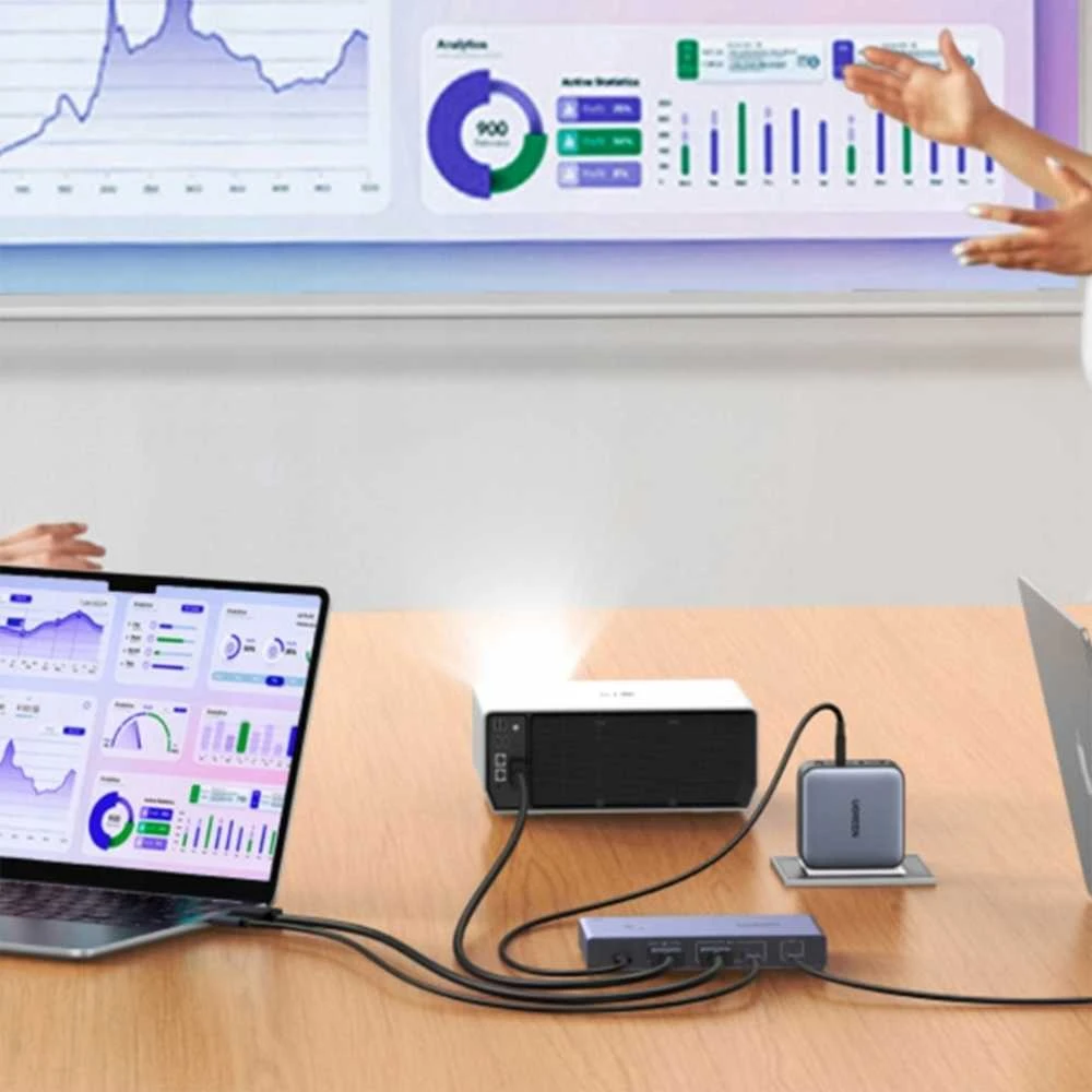 Ausinės „Ugreen“ USB-C + HDMI 4K 60Hz 2 viename KVM jungiklis – rutulinis