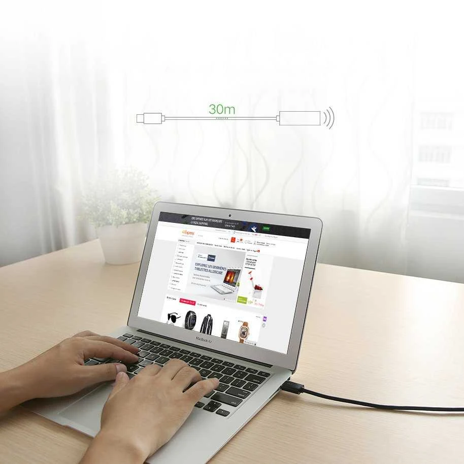 Kabelio prailginimas USB 2.0 UGREEN US121 10m - Juodas