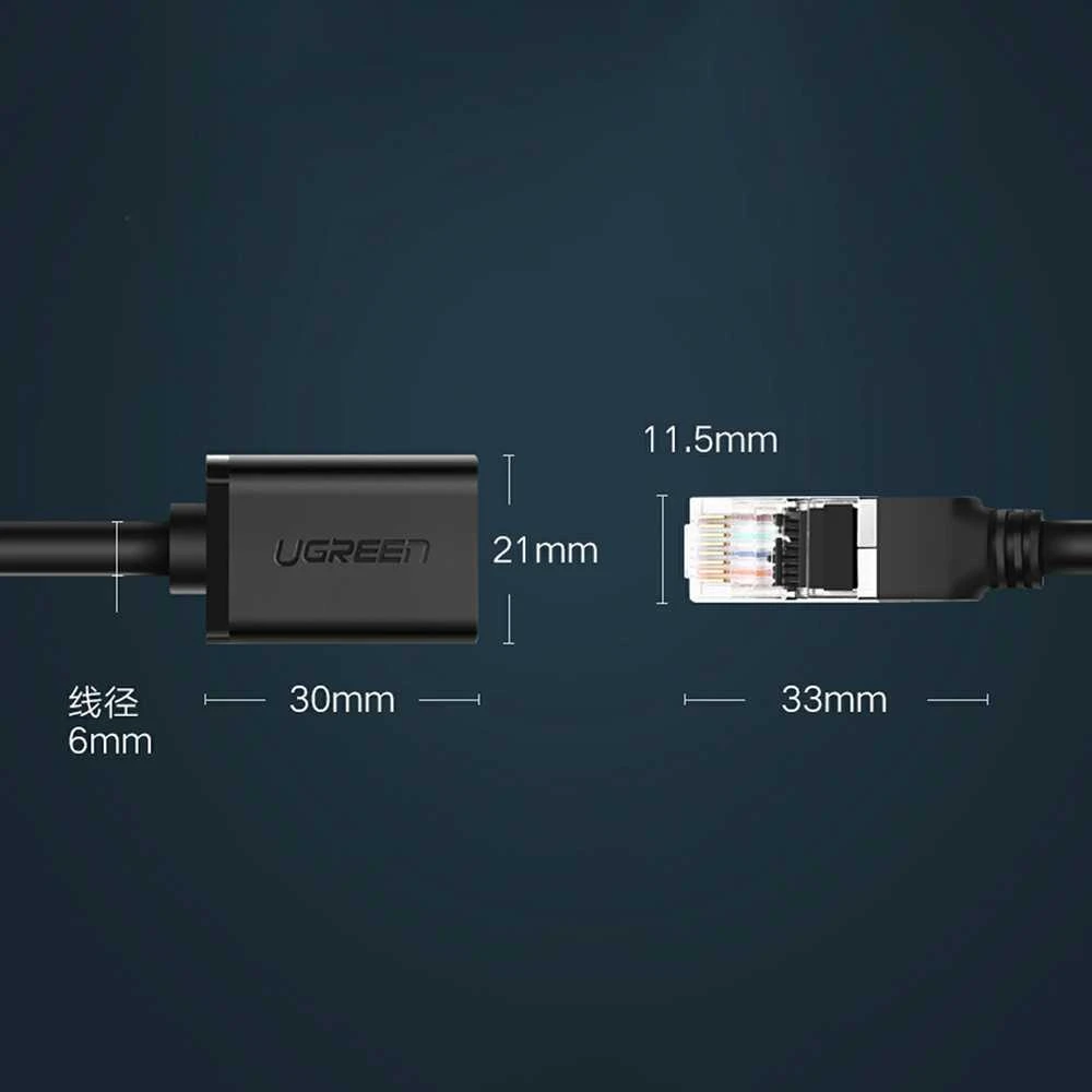 UGREEN Cat 6 FTP Ethernet RJ45 prailginimas PatchCords su ekranavimu 0.5m juodas