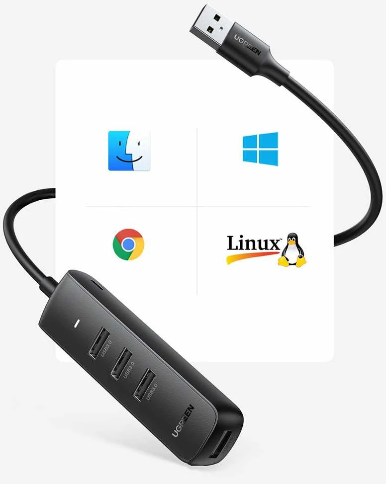 Adapteris UGREEN CM416 4in1 USB į 4x USB 1m (juodas)
