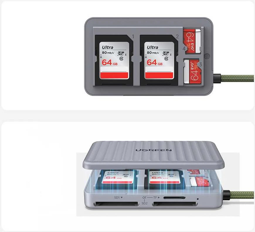 Ugreen CM868 USB-C Kortelių skaitytuvas - Pilka