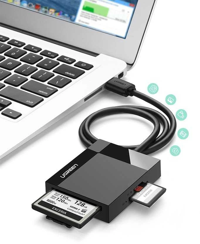 UGREEN 4in1 kortelių skaitytuvas USB 3.0 1m - Juodas