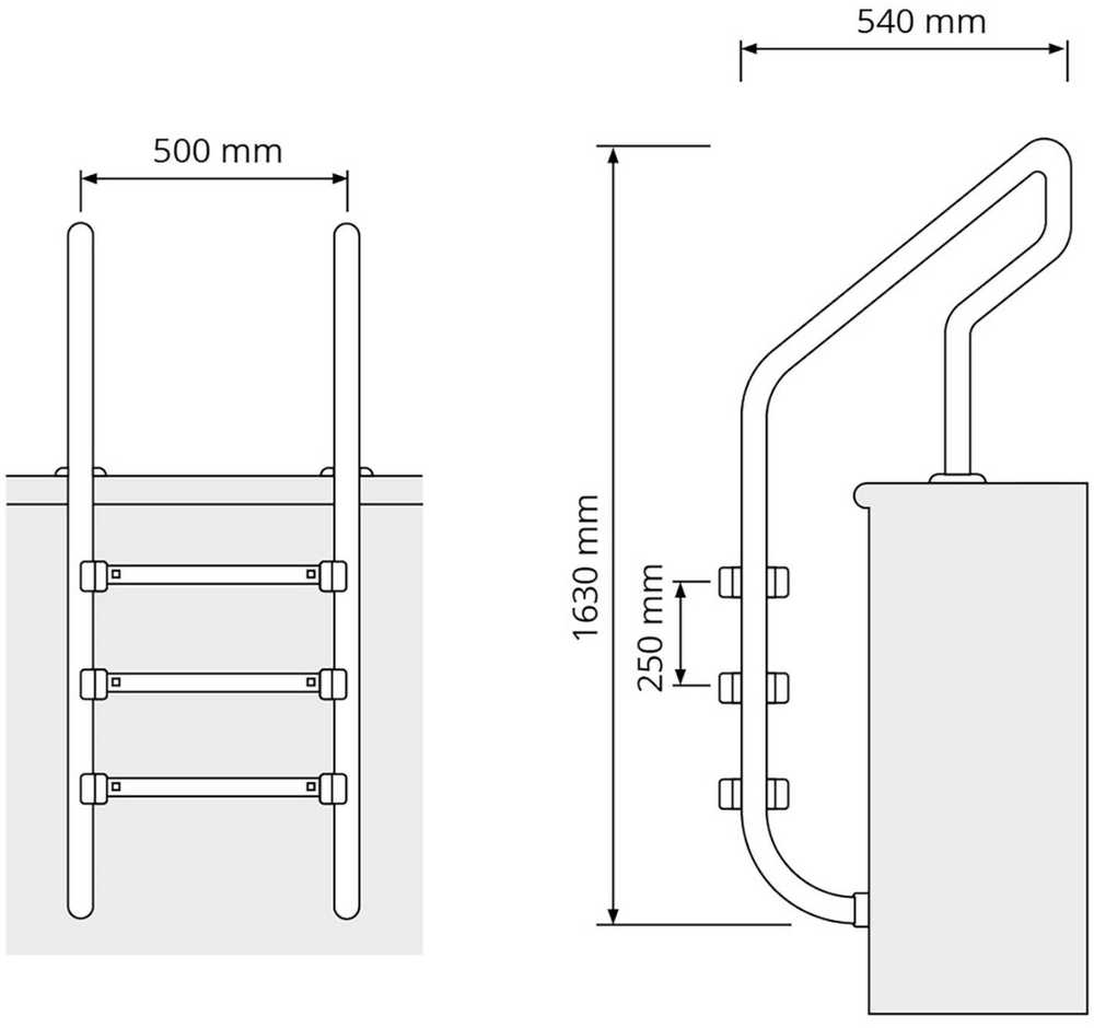 Uniprodo Nerūdijančio plieno baseino kopėčios, 3 pakopos, 1600 mm