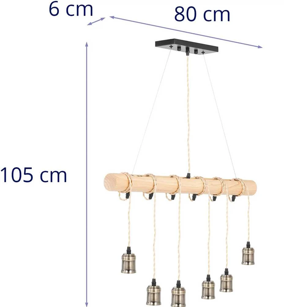 Pakabinamas šviestuvas Uniprodo LOFT pakabinamas lubinis šviestuvas, 6 taškų E27 - medinė sija