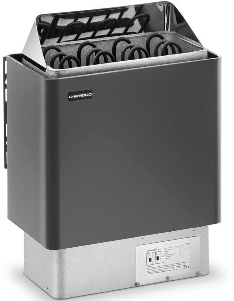 Uniprodo Piec do sauny elektrinis 5-9 m3 do 110C 400 V 6 kW juodai-sidabrinis
