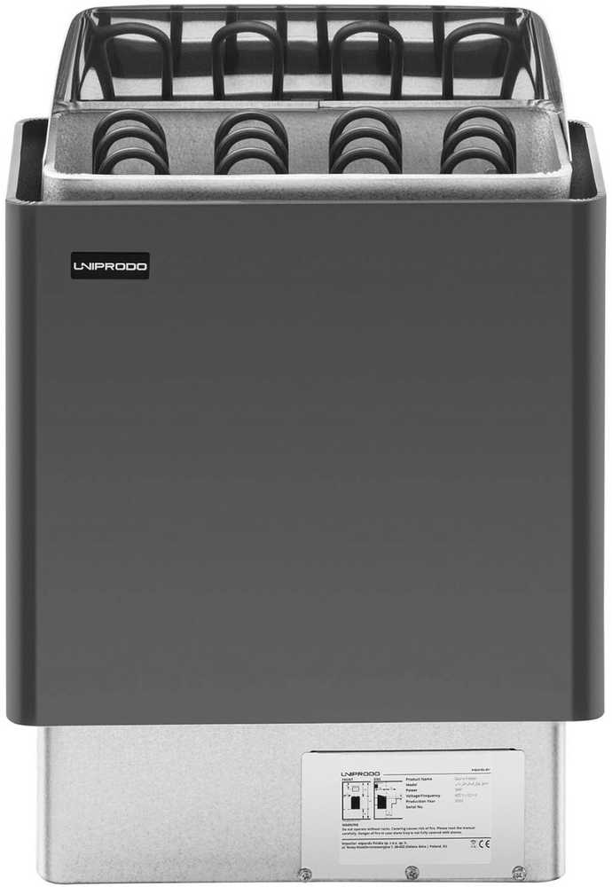 Uniprodo Piec do sauny elektrinis 5-9 m3 do 110C 400 V 6 kW juodai-sidabrinis