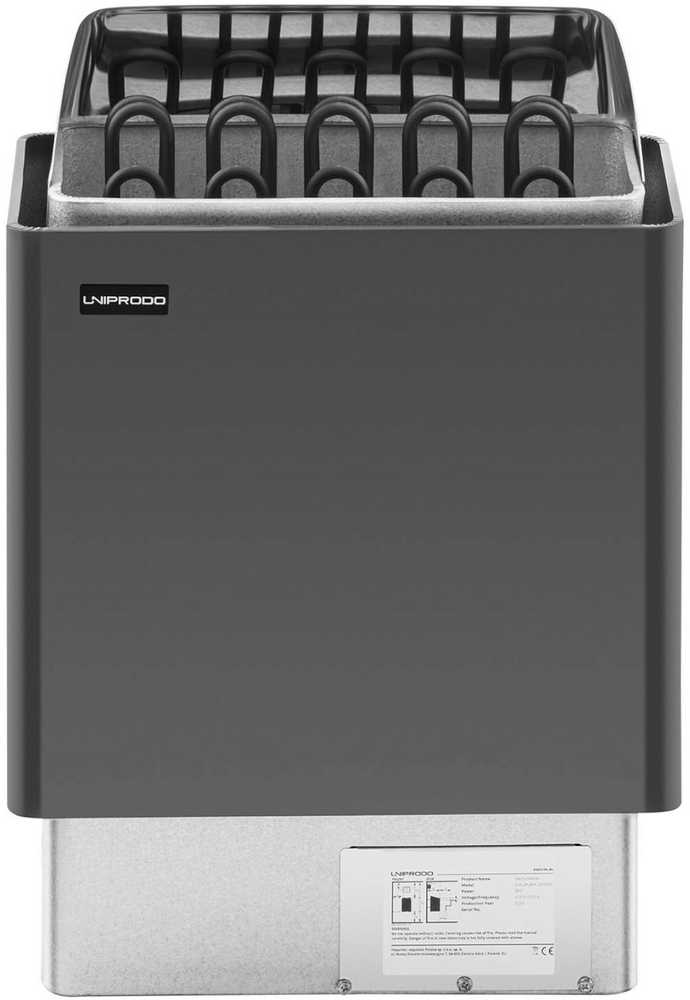 Uniprodo Piec do sauny elektrinis 9-13 m3 do 110C 400 V 9 kW juodai-sidabrinis