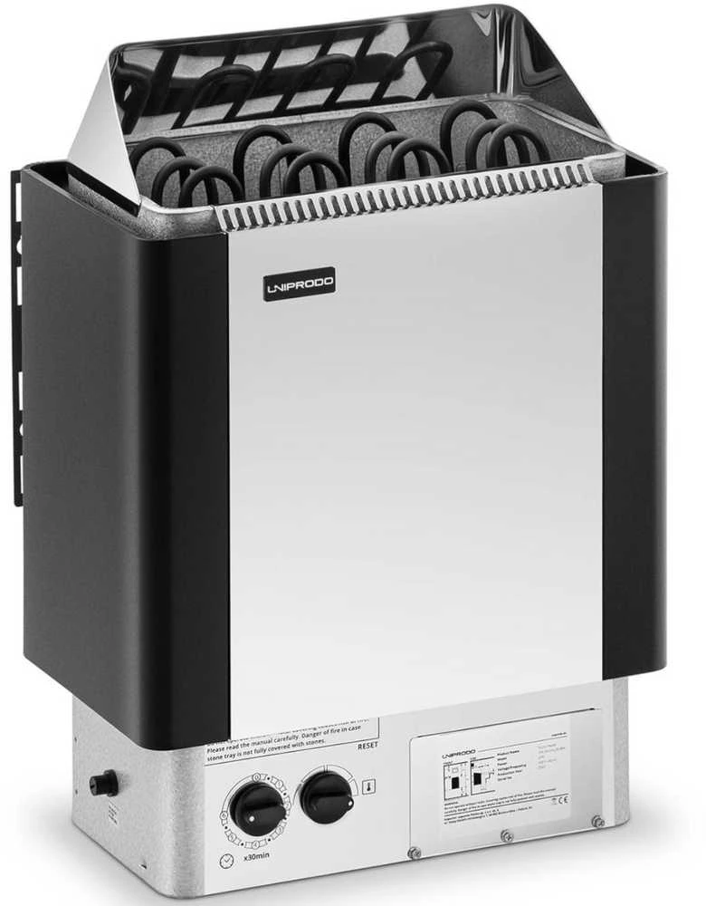 Uniprodo Elektrinė pirties krosnelė su įmontuotu valdymu 5-9 m3 iki 110C 400 V 6 kW