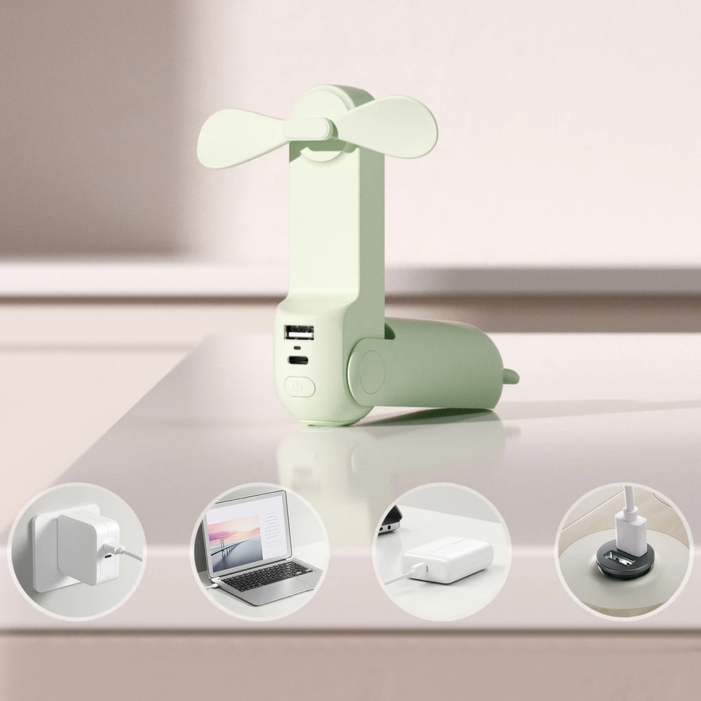 Mini ventiliatorius Jisulife Rankinis ventiliatorius Life8 Nešiojamas USB ventiliatorius su išorinės baterijos funkcija 2000mAh ir žibintuvėliu - žalias