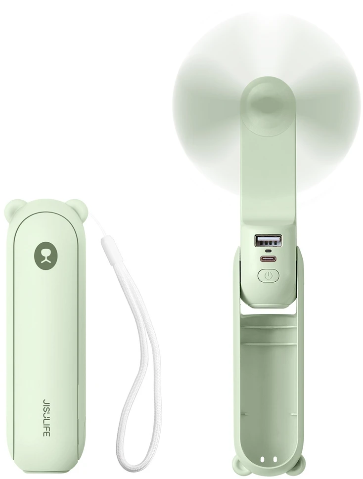 Mini ventiliatorius Jisulife Rankinis ventiliatorius Life8 Nešiojamas USB ventiliatorius su išorinės baterijos funkcija 2000mAh ir žibintuvėliu - žalias