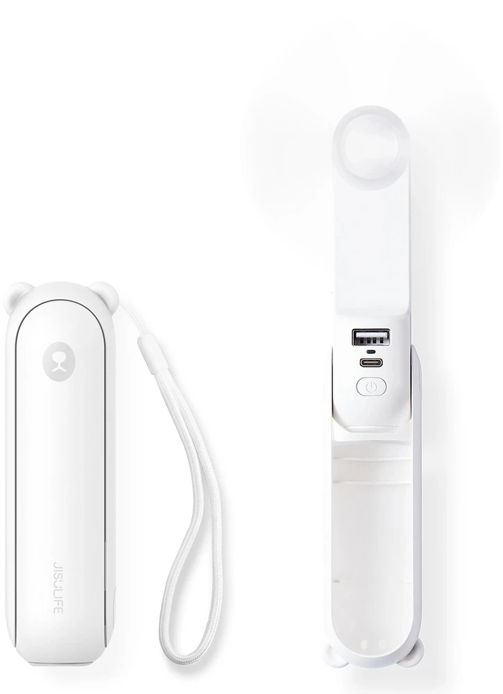 „Jisulife“ nešiojamasis ventiliatorius „Life8 Plus“ su USB įkroviklio funkcija, 4500 mAh, ir žibintuvėliu - Baltas