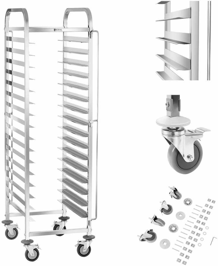 Maitinimo padavėjo vežimėlis 16 padėklų konteinerių 60 x 40 cm gabenimui Royal Catering RCTW-16TB.1