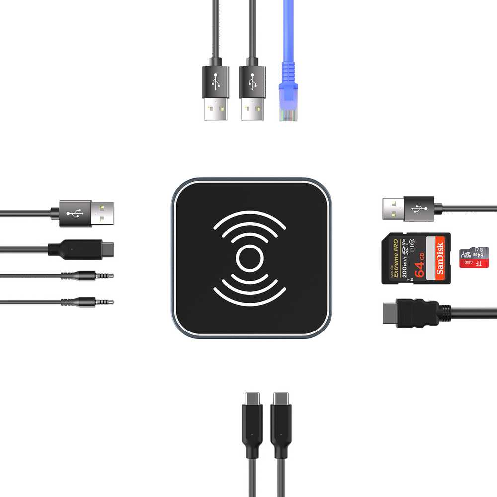 Hub USB-C 12 in 1 Wozinsky WHBC09Y8S multifunctional, with wireless charging function, aluminum, with 15 cm cable – pilkos spalvos