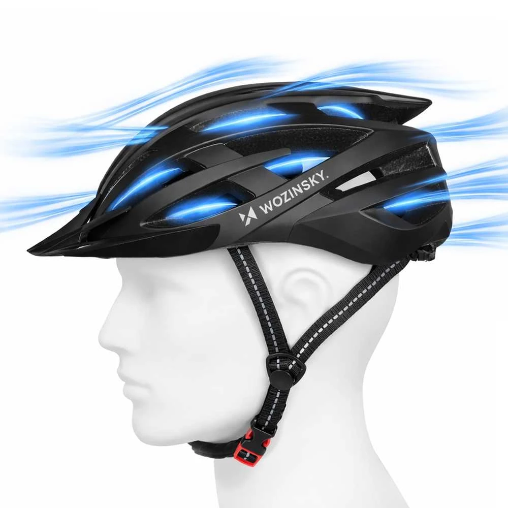 Dviratininko šalmas MTB Wozinsky su odpinanym daszkiem i tylną lampką USB 57-62 cm - juoda