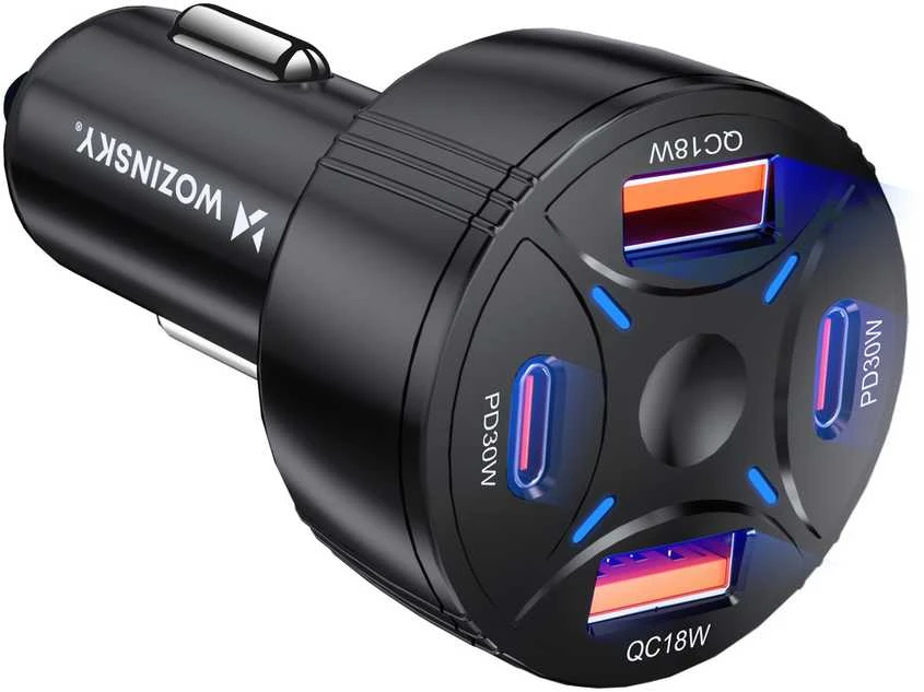 Wozinsky WLS-04 60W Car Charger 2xUSB-C 2xUSB-A - Juodas
