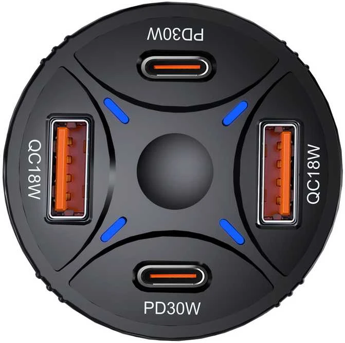 Wozinsky WLS-04 60W Car Charger 2xUSB-C 2xUSB-A - Juodas