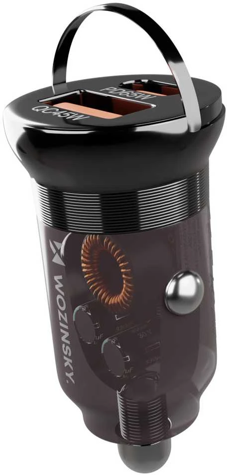 Wozinsky 65W automobilinis įkroviklis USB-C PD 65W / USB-A 45W QC 3.0 – juodos spalvos