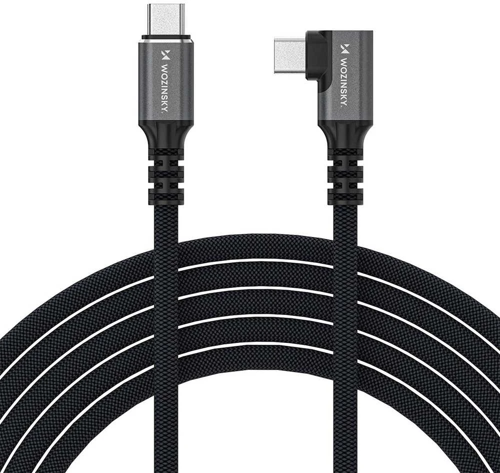 Wozinsky WPS1-UY41S USB-C USB4 40Gb/s 240W 1.5m 4K kampinis kabelis - Juodas