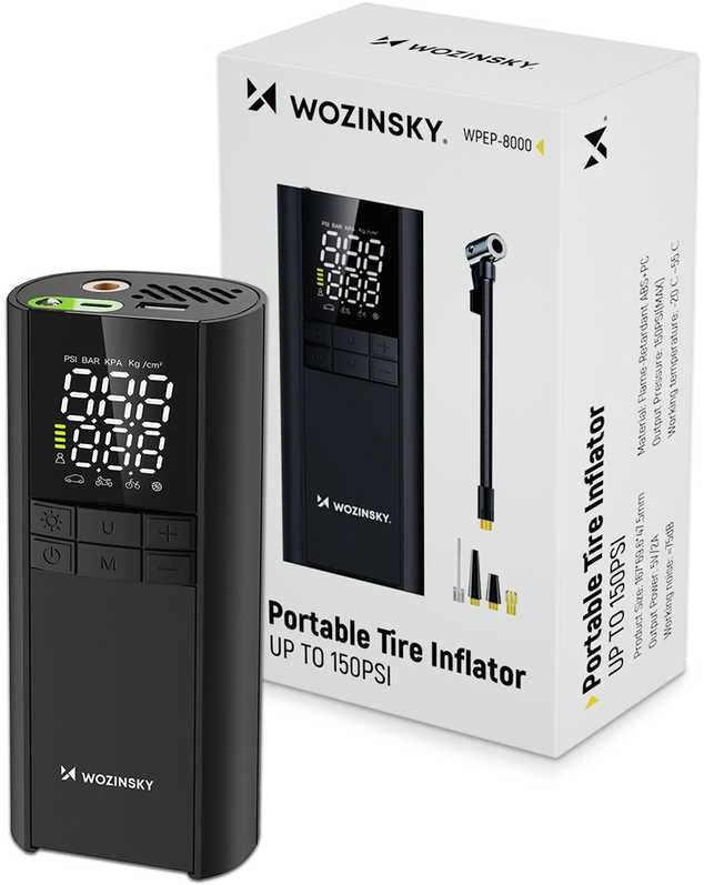 Wozinsky WPEP-8000 kompresorius, elektrinis siurblys, 8000 mAh išorinė baterija, žibintuvėlis - juodas