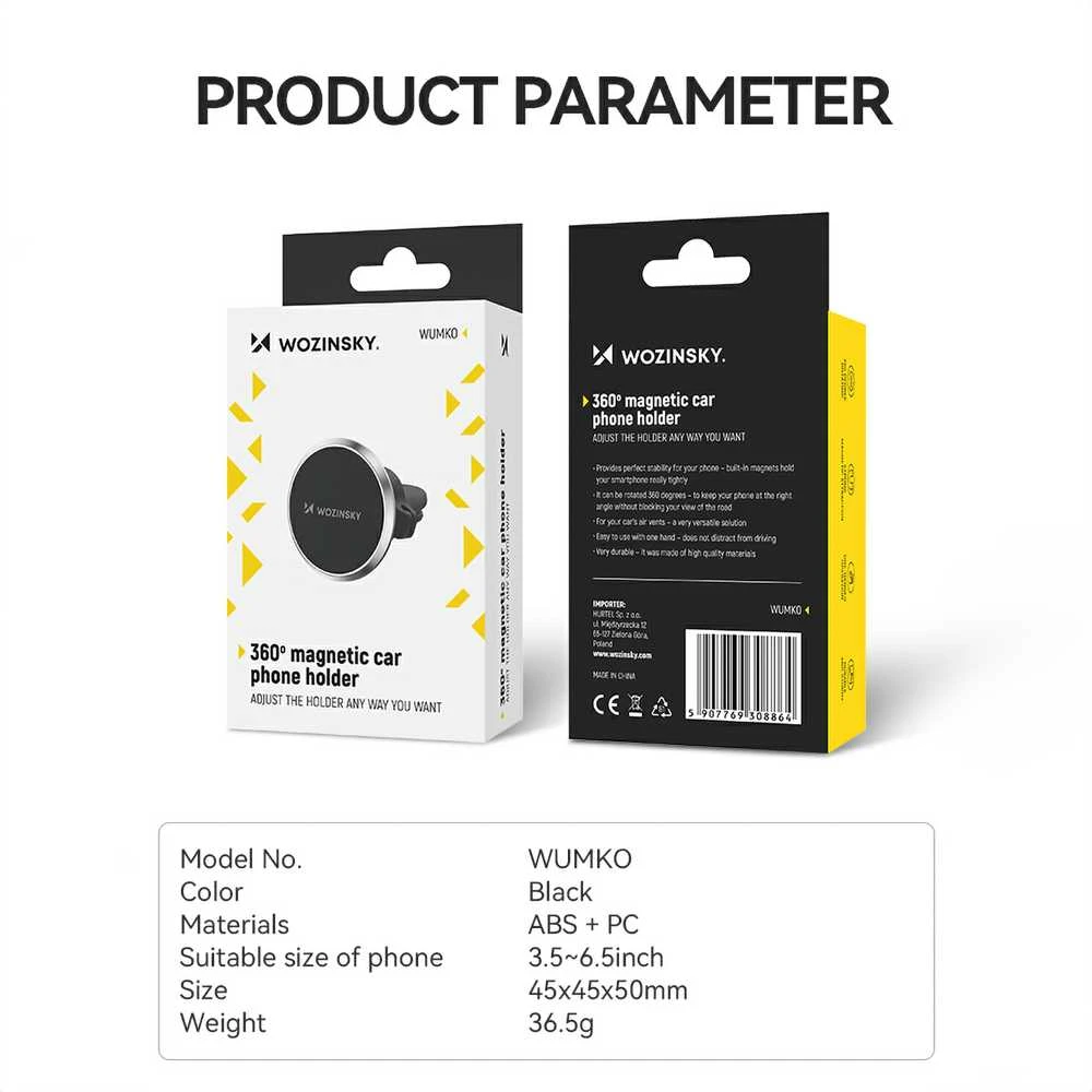 Wozinsky WUMKO magnetinis telefono laikiklis for car air vent – juodos spalvos