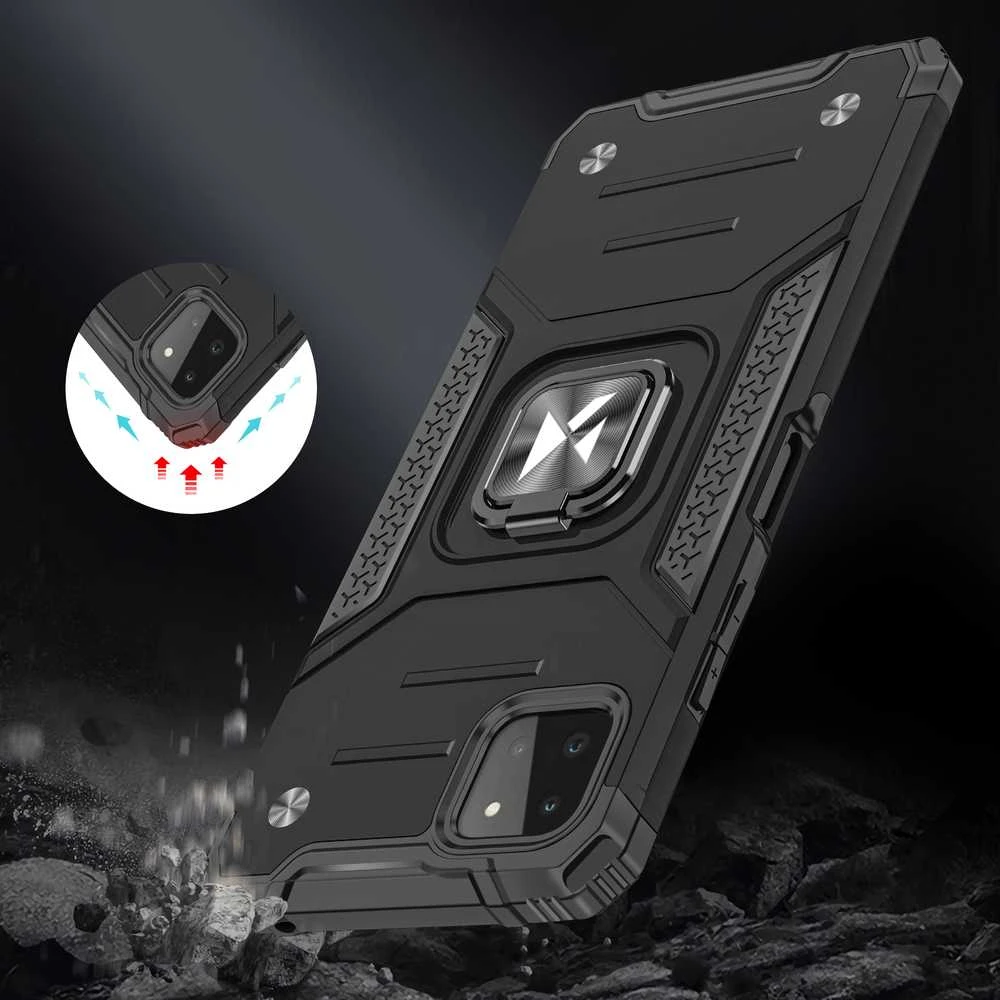 Dėklas Wozinsky Šarvuotas dėklo dangtelis + magnetinis laikiklis Samsung Galaxy A22 4G Ring Armor juodas