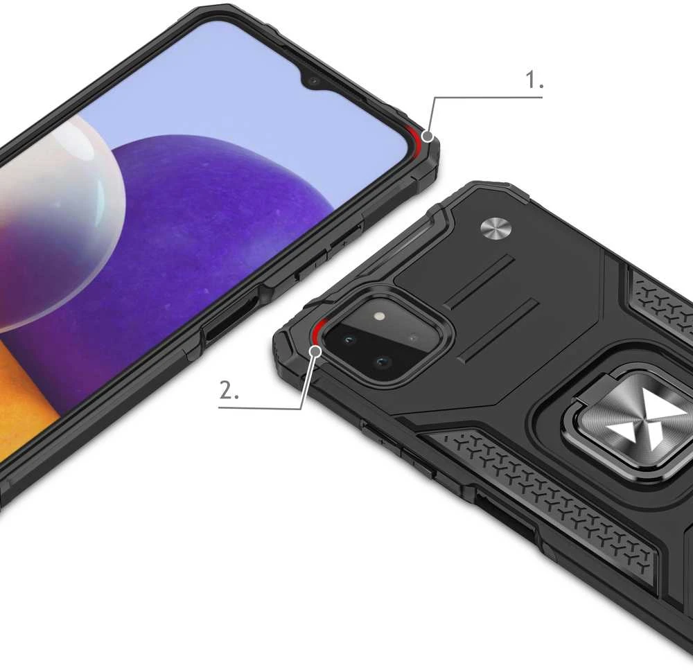 Dėklas Wozinsky Šarvuotas korpuso dangtelis + magnetinis laikiklis Samsung Galaxy A22 4G Ring Armor mėlynai