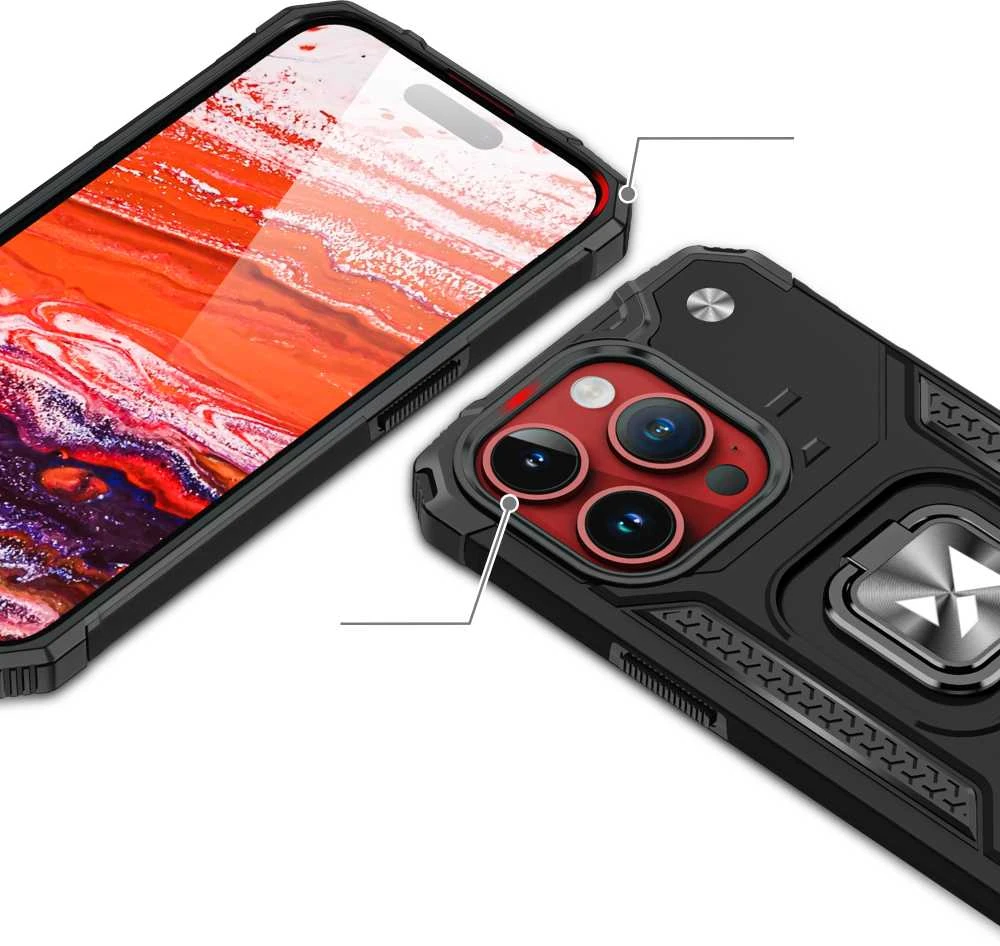 Dėklas Wozinsky Pancerne etui su laikikliu na palec do iPhone 15 Pro Ring Armor rožinė złoto