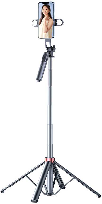 Wozinsky Asmenukių lazda WH181D-Y1S 1.75m aluminum alloy telescopic tripod with dual lamp and phone holder – juodos spalvos