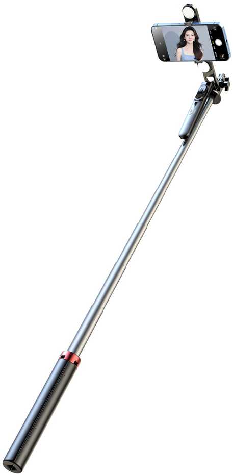 Wozinsky Asmenukių lazda WH181D-Y1S 1.75m aluminum alloy telescopic tripod with dual lamp and phone holder – juodos spalvos