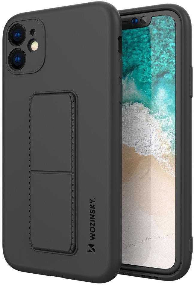 „Wozinsky“ silikoninis dėklas su stovu „iPhone 12“ dėklas su atrama, juodas