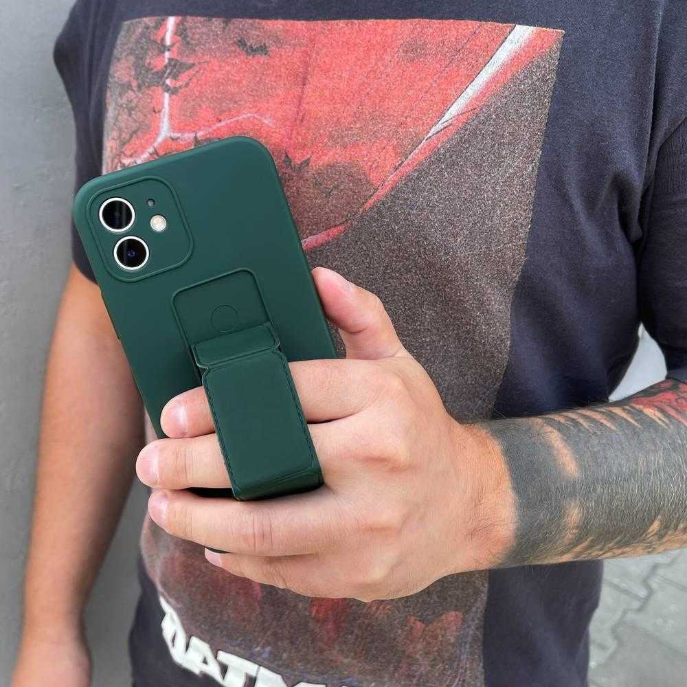 „Wozinsky“ silikoninis dėklas su stovu „iPhone 12“ dėklas su atrama, juodas