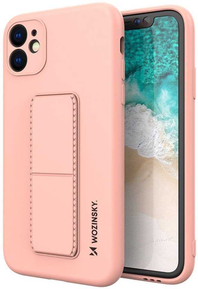 Wozinsky silikoninis dėklas su stovu iPhone 12 dėklas su atrama ir stovas rausvas