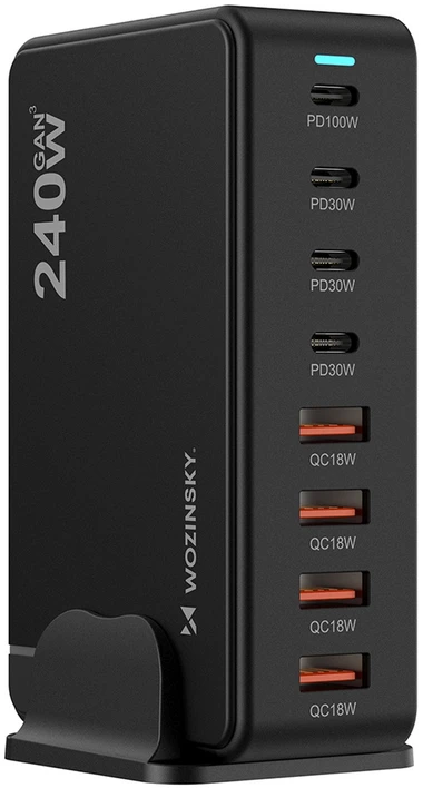 Stacja ładująca Wozinsky WSL-240 GaN QC3 - 200W - juoda