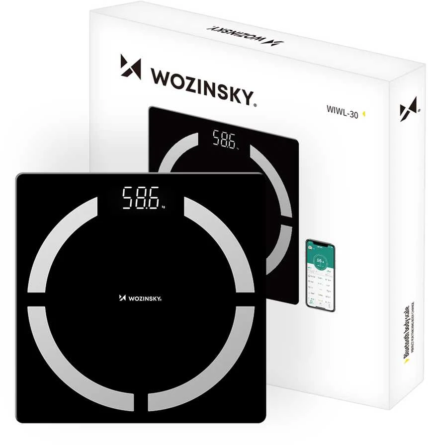 Virtuvinės svarstyklės Wozinsky WIWL-30 išmaniosios vonios svarstyklės su „Bluetooth“ – Juodas