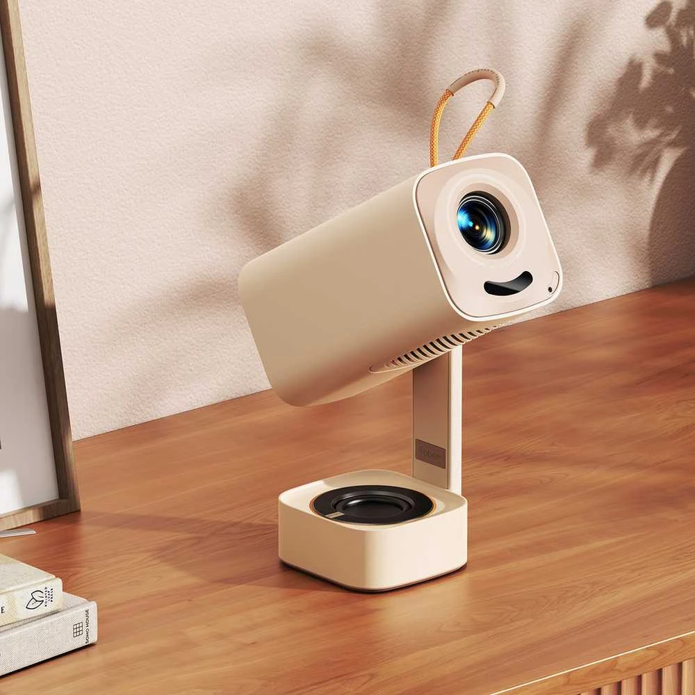 YABER T1 Pro, mini WiFi Projektorius su sukiojamu stovu, Full HD 1080P, 220 ANSI lumens, Creme
