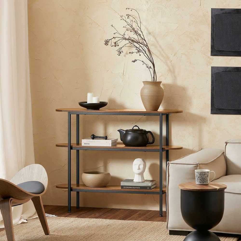 Konsolinis stalas 110x25x86cm., rudos/juodos spalvos